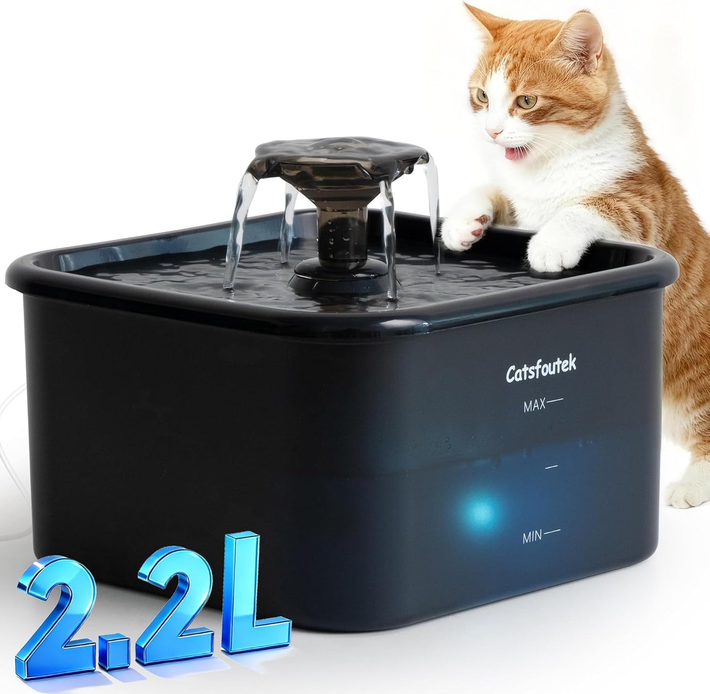 Pet Water Fountain, 74oz/2.2L Catsfoutek Water Fountain Cat for Drinking - Pet Fountain for Cats Inside - Quiet Automatic Cat Water Dispenser - Kitty Drinking Fountains - for Pets& Small Animals