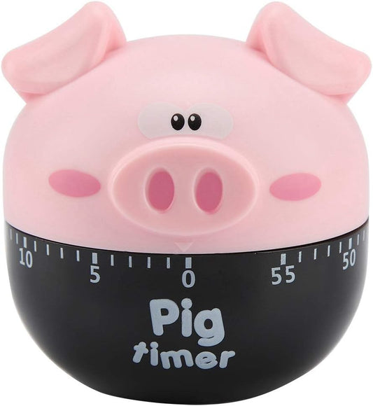 60-Min Mechanical Kitchen Timer, Pink Pig Loud Alarm