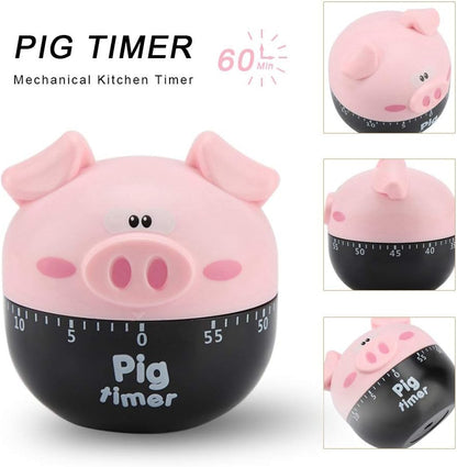 60-Min Mechanical Kitchen Timer, Pink Pig Loud Alarm