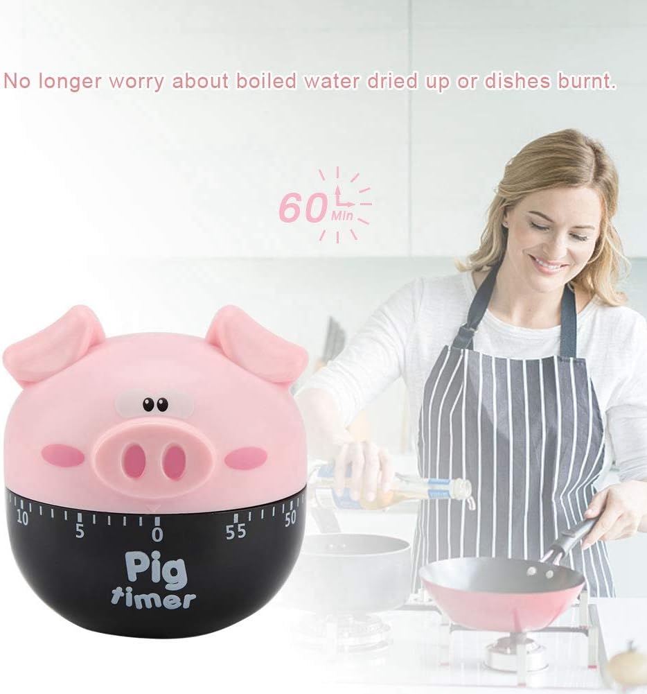 60-Min Mechanical Kitchen Timer, Pink Pig Loud Alarm