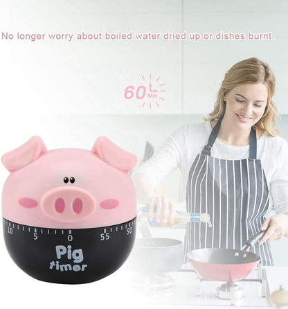 60-Min Mechanical Kitchen Timer, Pink Pig Loud Alarm