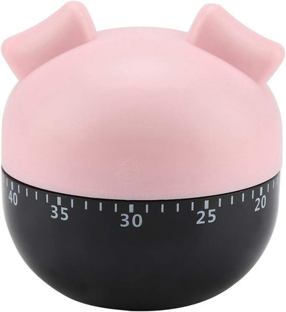60-Min Mechanical Kitchen Timer, Pink Pig Loud Alarm