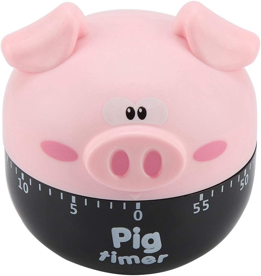 60-Min Mechanical Kitchen Timer, Pink Pig Loud Alarm