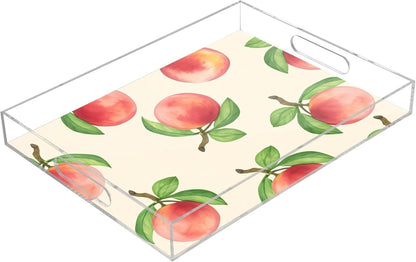 Peach Serving Tray, 15.7x11.8 Inches Decorative Acrylic Tray with Handles for Breakfast, Coffee Table, Bathroom Organizer, Storage Tray