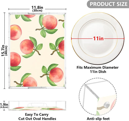 Peach Serving Tray, 15.7x11.8 Inches Decorative Acrylic Tray with Handles for Breakfast, Coffee Table, Bathroom Organizer, Storage Tray