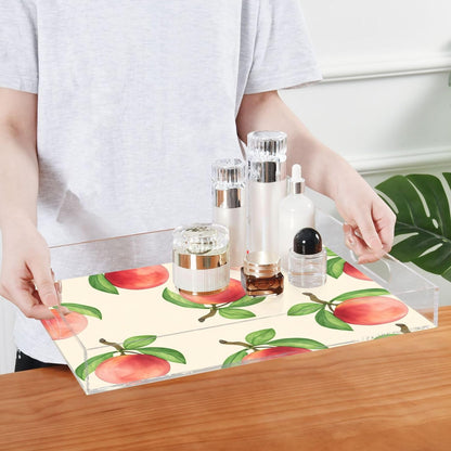 Peach Serving Tray, 15.7x11.8 Inches Decorative Acrylic Tray with Handles for Breakfast, Coffee Table, Bathroom Organizer, Storage Tray