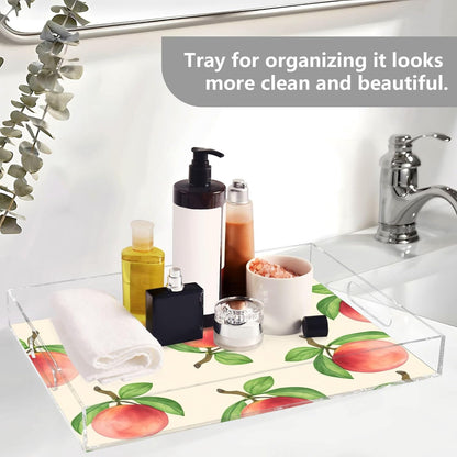 Peach Serving Tray, 15.7x11.8 Inches Decorative Acrylic Tray with Handles for Breakfast, Coffee Table, Bathroom Organizer, Storage Tray