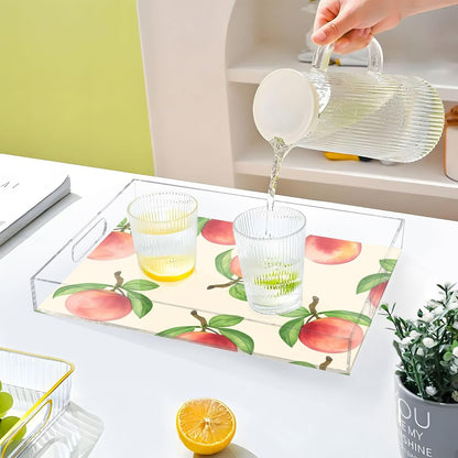 Peach Serving Tray, 15.7x11.8 Inches Decorative Acrylic Tray with Handles for Breakfast, Coffee Table, Bathroom Organizer, Storage Tray
