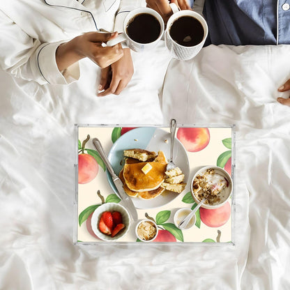 Peach Serving Tray, 15.7x11.8 Inches Decorative Acrylic Tray with Handles for Breakfast, Coffee Table, Bathroom Organizer, Storage Tray