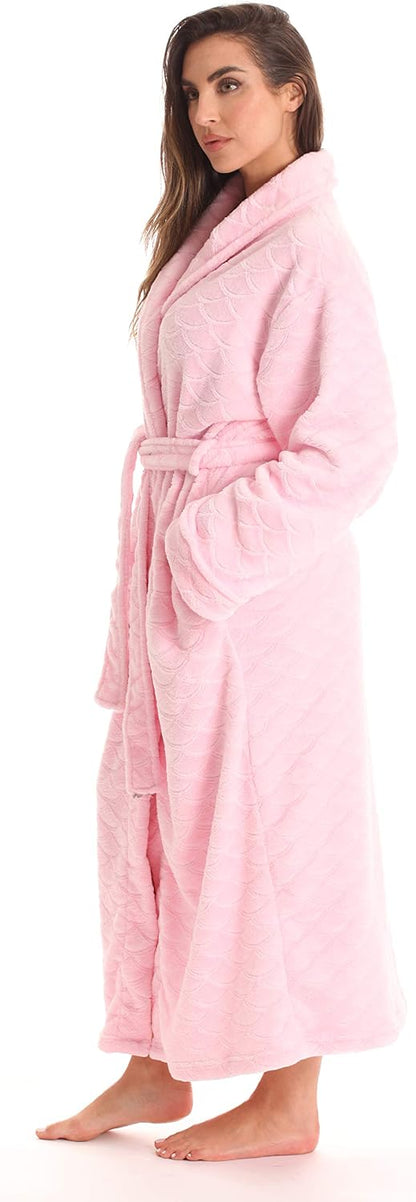 Velour Kimono Robe Hooded Bath Robes for Women Maxi Length