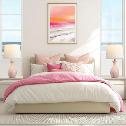 Table Lamp Set of 2, Modern Ceramic Bedside Lamps for Night Stands, Classic Small Lamp Nightstand Lamp for Bedroom Living Room Desk End Table Rocker Swtich Pink