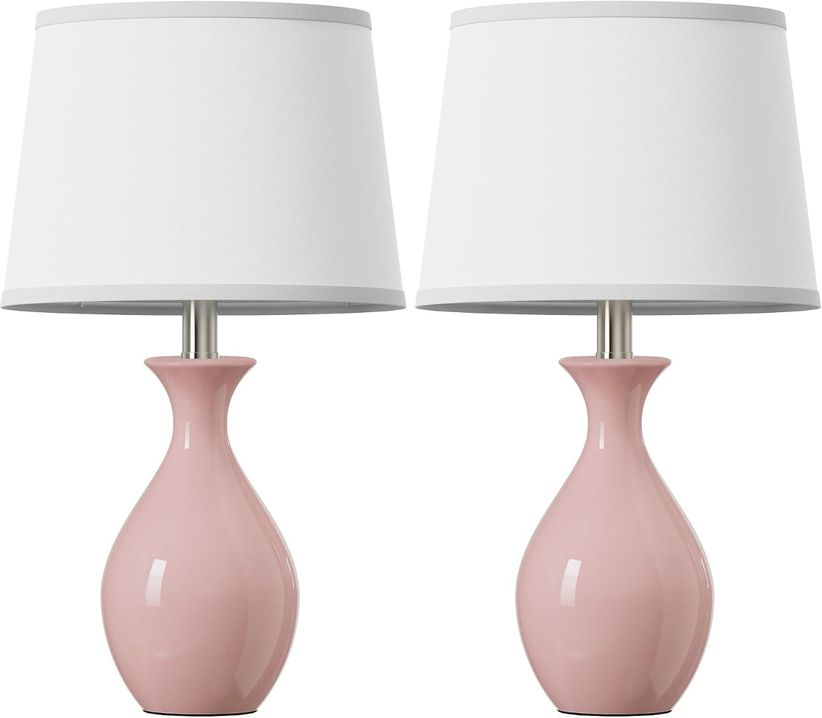 Table Lamp Set of 2, Modern Ceramic Bedside Lamps for Night Stands, Classic Small Lamp Nightstand Lamp for Bedroom Living Room Desk End Table Rocker Swtich Pink