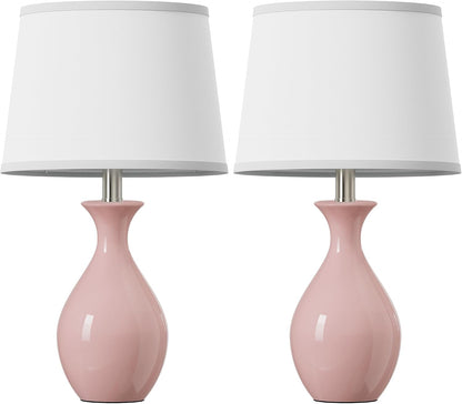 Table Lamp Set of 2, Modern Ceramic Bedside Lamps for Night Stands, Classic Small Lamp Nightstand Lamp for Bedroom Living Room Desk End Table Rocker Swtich Pink