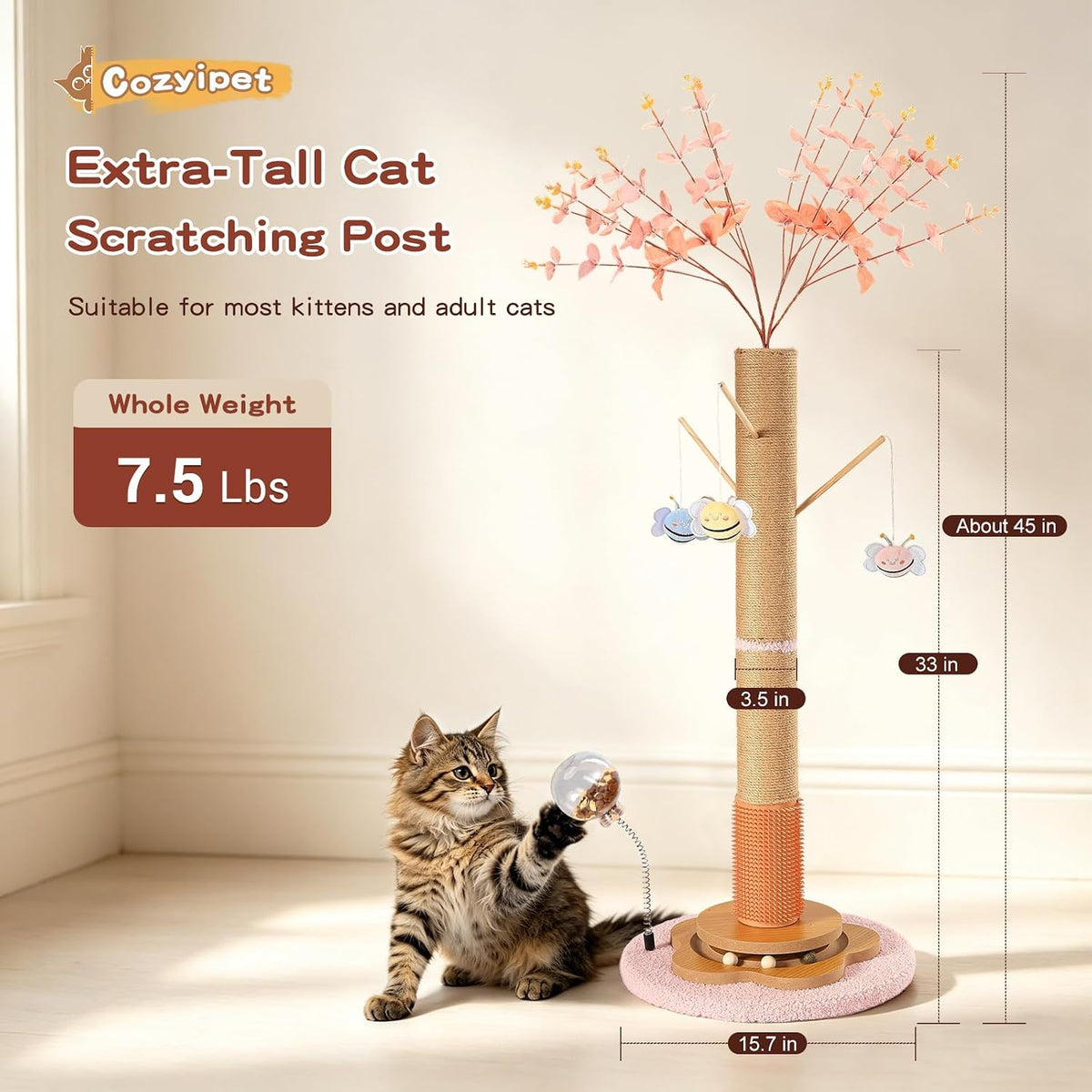 45" Tall Cat Scratching Post for Large Cats Adults
