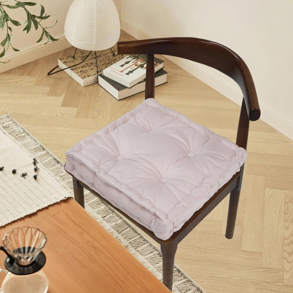 Chair Cushion for Dining Chair, Soft Velvet Square Seat Cushion with Ties Cozy Indoor Chair Pad Cushion for Office Kitchen Dining Room (Pink,16"x16")