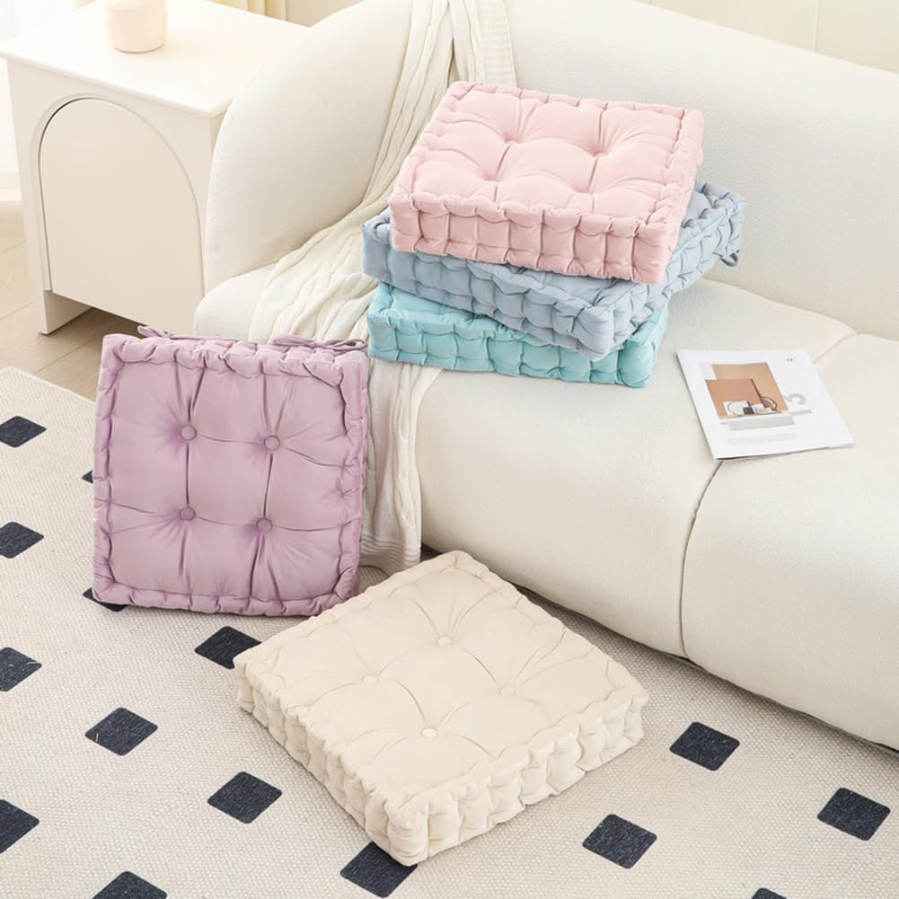 Chair Cushion for Dining Chair, Soft Velvet Square Seat Cushion with Ties Cozy Indoor Chair Pad Cushion for Office Kitchen Dining Room (Pink,16"x16")
