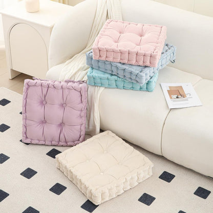 Chair Cushion for Dining Chair, Soft Velvet Square Seat Cushion with Ties Cozy Indoor Chair Pad Cushion for Office Kitchen Dining Room (Pink,16"x16")