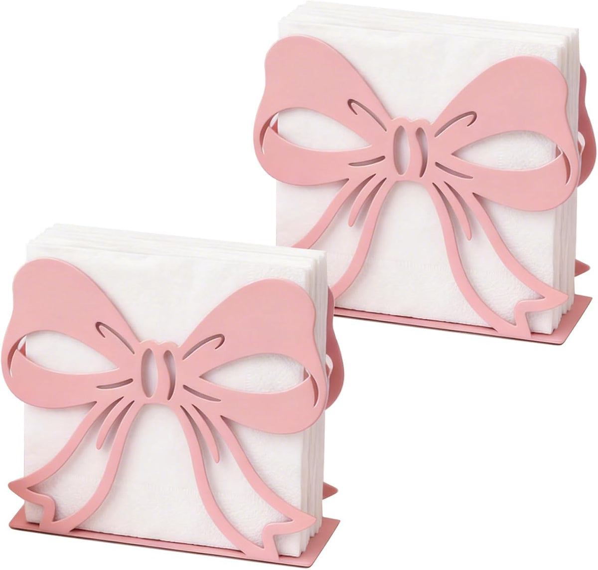 2Pack Pink Bow Napkin Holder for Table, Modern Metal Napkin Holders for Kitchen Dining Tables & Countertops, Paper Cocktail Napkins Holder Dispenser for Indoor & Outdoor Party