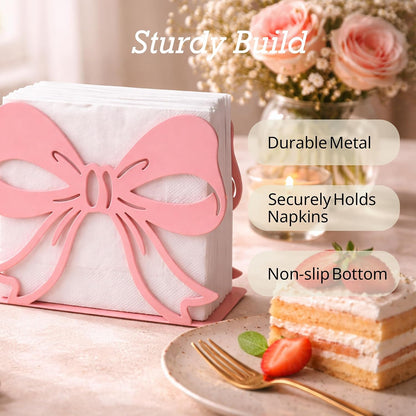 2Pack Pink Bow Napkin Holder for Table, Modern Metal Napkin Holders for Kitchen Dining Tables & Countertops, Paper Cocktail Napkins Holder Dispenser for Indoor & Outdoor Party