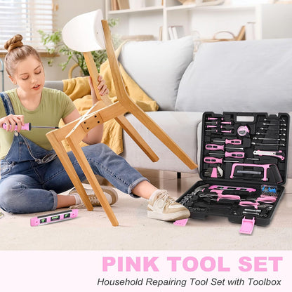 198-Piece Pink Tool Set, Home Tool Kit with Tool Box