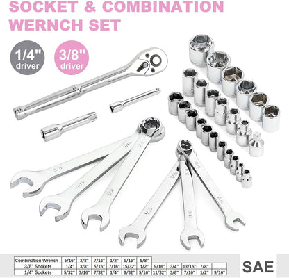198-Piece Pink Tool Set, Home Tool Kit with Tool Box