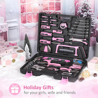 198-Piece Pink Tool Set, Home Tool Kit with Tool Box