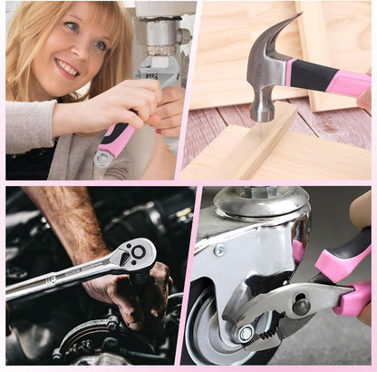 198-Piece Pink Tool Set, Home Tool Kit with Tool Box
