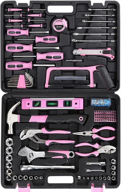 198-Piece Pink Tool Set, Home Tool Kit with Tool Box