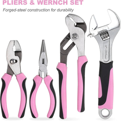 198-Piece Pink Tool Set, Home Tool Kit with Tool Box