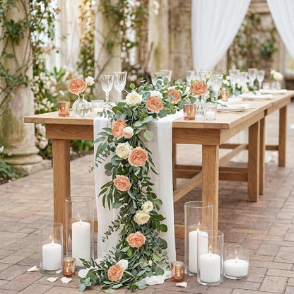 50 Pcs Peach Rose Artificial Heads Flowers with Stems 3.3'' Fake Silk Rose Heads Faux Flowers for Wedding Bridal Bouquet Floral DIY Centerpieces Arrangements Home Party Tables Decor (Peach)