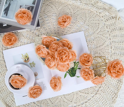 50 Pcs Peach Rose Artificial Heads Flowers with Stems 3.3'' Fake Silk Rose Heads Faux Flowers for Wedding Bridal Bouquet Floral DIY Centerpieces Arrangements Home Party Tables Decor (Peach)