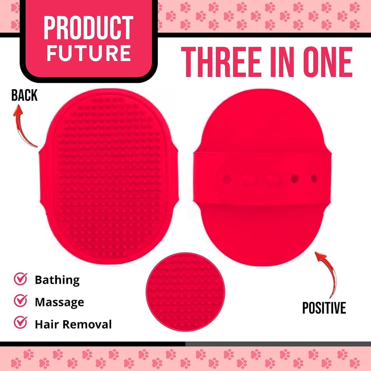 Silicone Dog Bath Brush – Soft Pet Scrubber for Bathing & Grooming – Shampoo Brush for Dogs, Cats & Puppies – Adjustable Strap – Choose from 5 Colors (Pink)