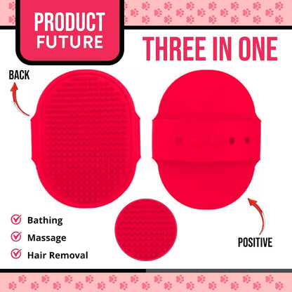 Silicone Dog Bath Brush – Soft Pet Scrubber for Bathing & Grooming – Shampoo Brush for Dogs, Cats & Puppies – Adjustable Strap – Choose from 5 Colors (Pink)