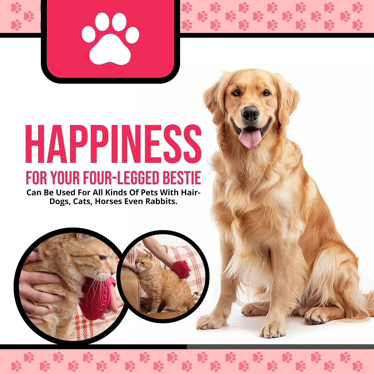 Silicone Dog Bath Brush – Soft Pet Scrubber for Bathing & Grooming – Shampoo Brush for Dogs, Cats & Puppies – Adjustable Strap – Choose from 5 Colors (Pink)