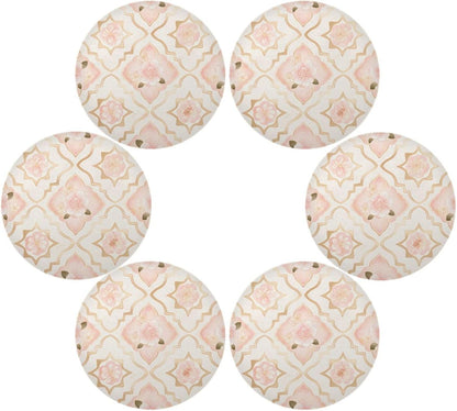 Rosette Pattern Peach Gold Floral Round Reversible placemats Heat Resistant Waterproof Set of 6 placemats for Dining Table 15.4x15.4in