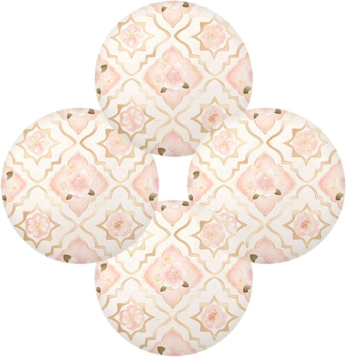 Rosette Pattern Peach Gold Floral Round Reversible placemats Heat Resistant Waterproof Set of 6 placemats for Dining Table 15.4x15.4in