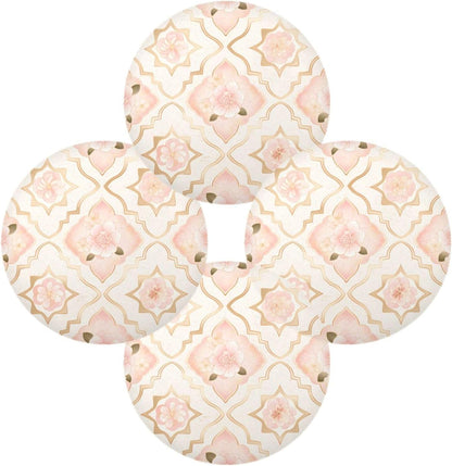 Rosette Pattern Peach Gold Floral Round Reversible placemats Heat Resistant Waterproof Set of 6 placemats for Dining Table 15.4x15.4in