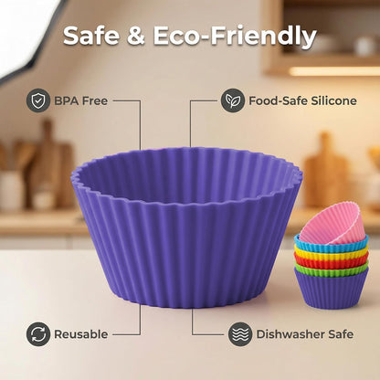 Reusable Silicone Cupcake Liners, BPA Free Silicone Muffin Cups for Baking, Oven Microwave Air Fryer Safe, 2.75 x 1.7 x 1.2 Inches, Dishwasher Safe Baking Cups, 8 Rainbow Colors, 24 Pack