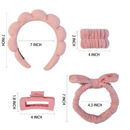 7 Pcs Spa Set, Facial Headband and Wristband Set, Skincare Accessories, College Style Girl Idea Gifts, Hair Accessories for Women and Girls（ Coral Pink）