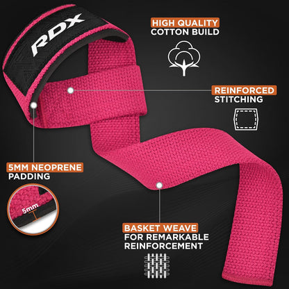Lifting Straps for Weightlifting –100% Cotton Heavy Duty Gym Wrist Strap with 5MM Neoprene Padding, 60CM Anti-Slip Hand Grip Wraps for Deadlifts Powerlifting Workouts Strength Training, Men Women