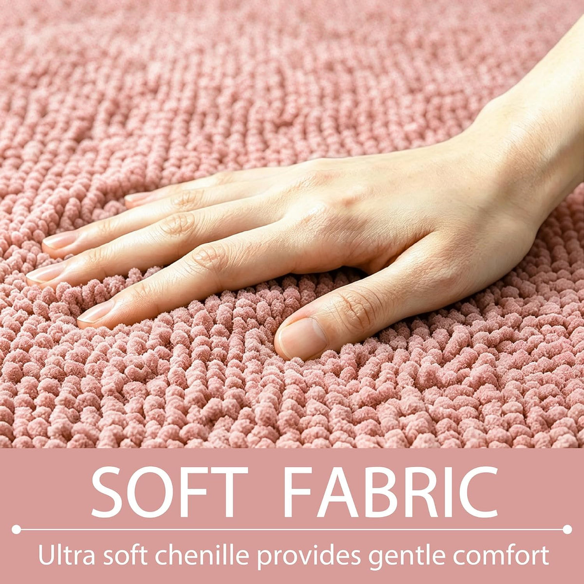 Chenille Bathroom Rugs Mats Carpet 30”x18”, Super Soft Absorbent Quick Dry,Non Slip Indoor Area Rug for Tub and Shower Entryway Lightweight Machine Washable for Bedroom,Kitchen,Garage, Pink