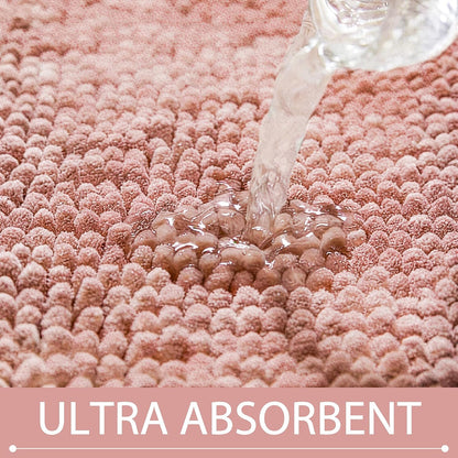 Chenille Bathroom Rugs Mats Carpet 30”x18”, Super Soft Absorbent Quick Dry,Non Slip Indoor Area Rug for Tub and Shower Entryway Lightweight Machine Washable for Bedroom,Kitchen,Garage, Pink