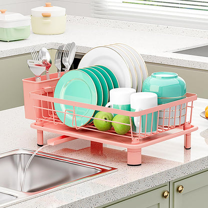 Cute Pink Dish Drying Rack with Drainboard (with 4 Hooks)