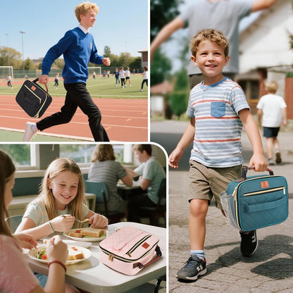 Lunch Box for Kids,Girls - Insulated Lunch Bag Reusable, Zip Closure & Buckle Handle, Portable Cooler for Work, School, Travel (Pink)