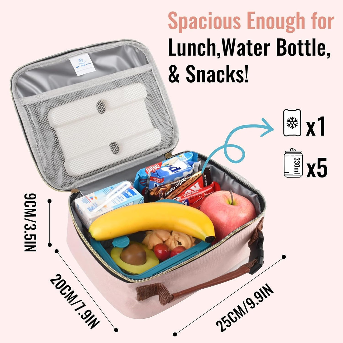 Lunch Box for Kids,Girls - Insulated Lunch Bag Reusable, Zip Closure & Buckle Handle, Portable Cooler for Work, School, Travel (Pink)