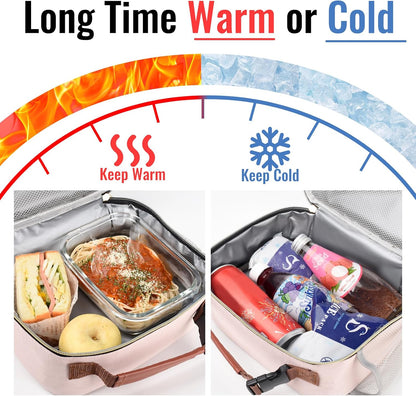 Lunch Box for Kids,Girls - Insulated Lunch Bag Reusable, Zip Closure & Buckle Handle, Portable Cooler for Work, School, Travel (Pink)
