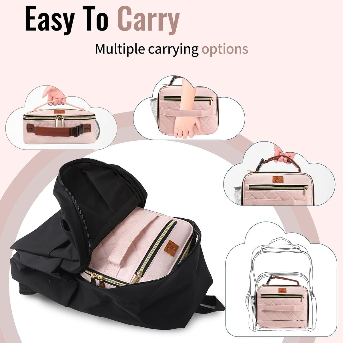 Lunch Box for Kids,Girls - Insulated Lunch Bag Reusable, Zip Closure & Buckle Handle, Portable Cooler for Work, School, Travel (Pink)