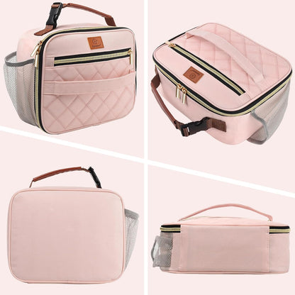 Lunch Box for Kids,Girls - Insulated Lunch Bag Reusable, Zip Closure & Buckle Handle, Portable Cooler for Work, School, Travel (Pink)