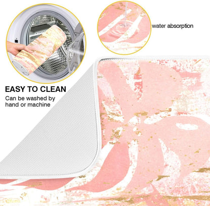 Vintage Marble Dish Drying Mat, Rose Pink Leaf Absorbent Dish Drying Mat for Kitchen, 16" x 18"