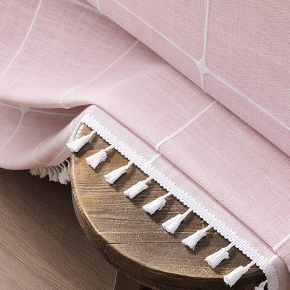 ZeeMart Boho Round Grid Tablecloth with Tassels, Pink 52in